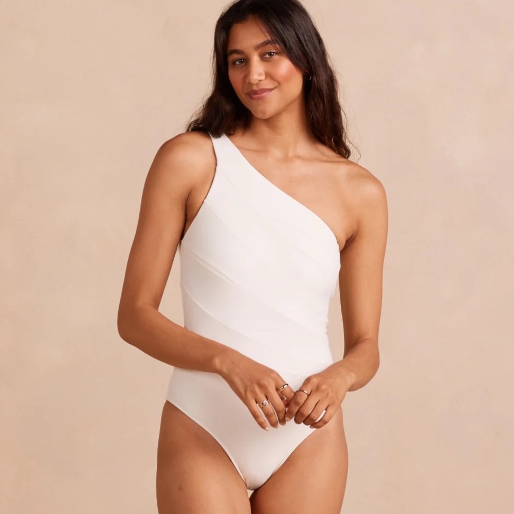 Summersalt Sidestroke In White - One-Shoulder Swimsuit